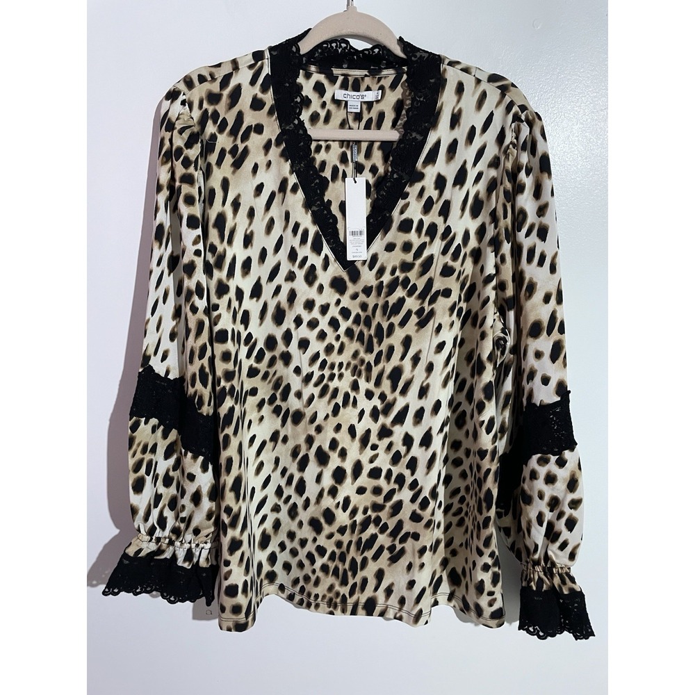 Chicos Top 4/XXL Leopard Office MobWife Floral Lace Edgy Grunge Punk Glam Rock